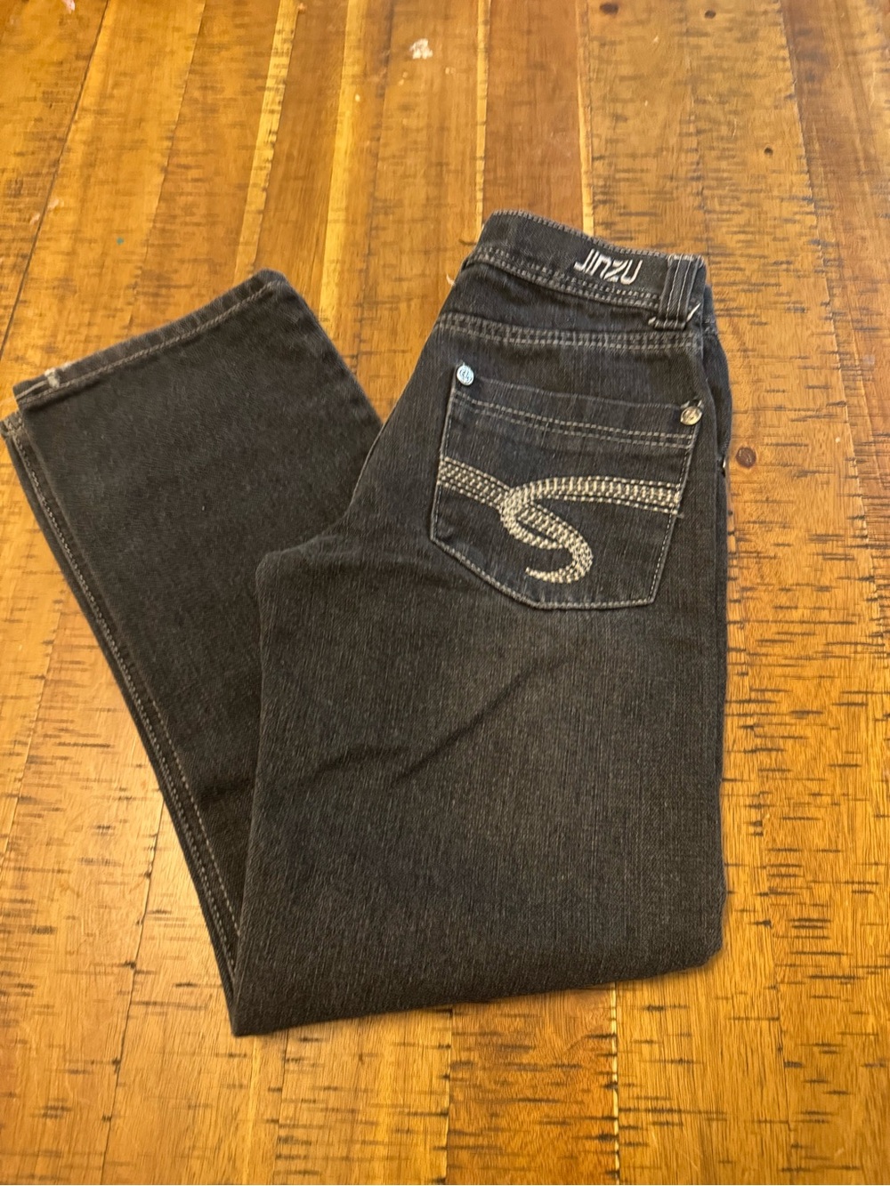 Kids 12 Jinzu Black Straight-Leg Jeans with Contrast Pocket Stitching